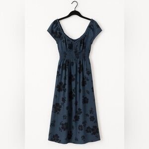 Free People Forget Me Not Smocked Navy Floral Midi Dress XL